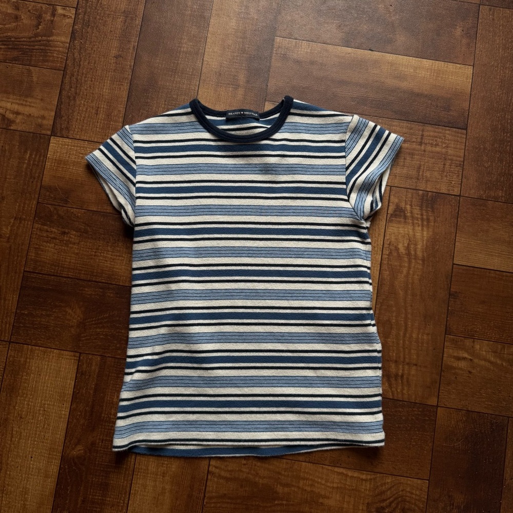 Brandy Melville Navy and Cream Striped Tee